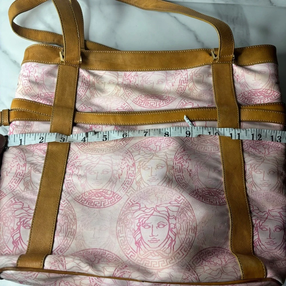 Versace Medusa Pink Leather And Canvas 2 Side Handle Tote/ Bag